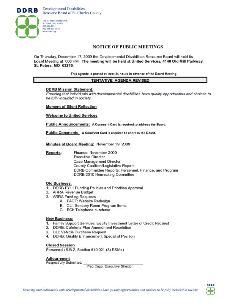 December 17, 2009 Board Meeting Agenda Now Available!
