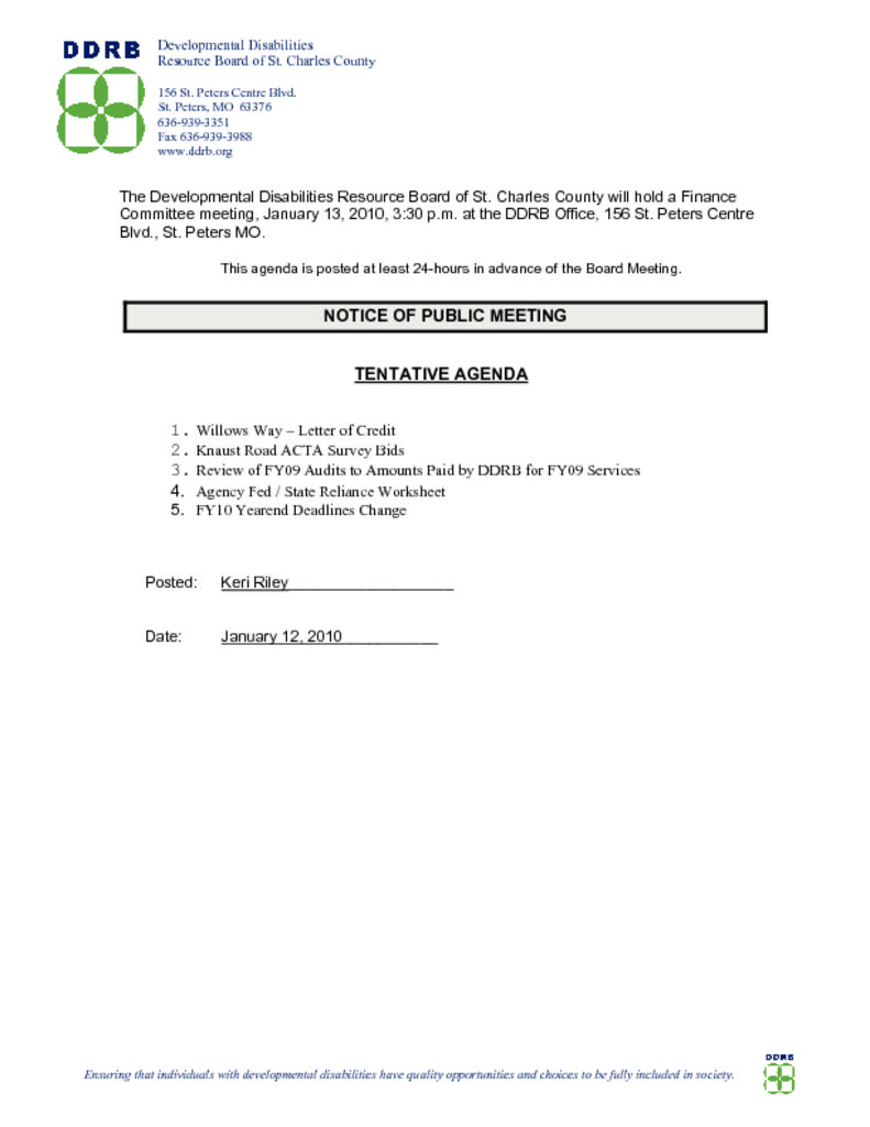 January 13, 2010 Finance Committee Meeting Agenda now available!