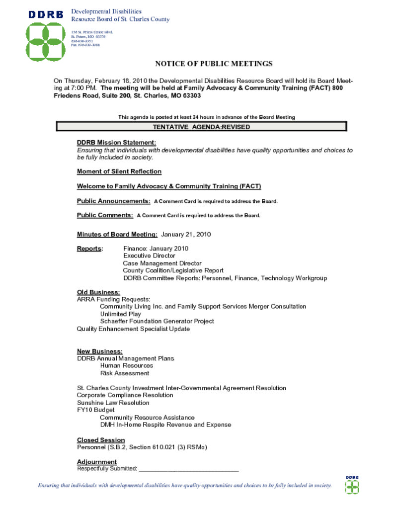 February 18, 2010 Board Meeting Agenda Now Available!