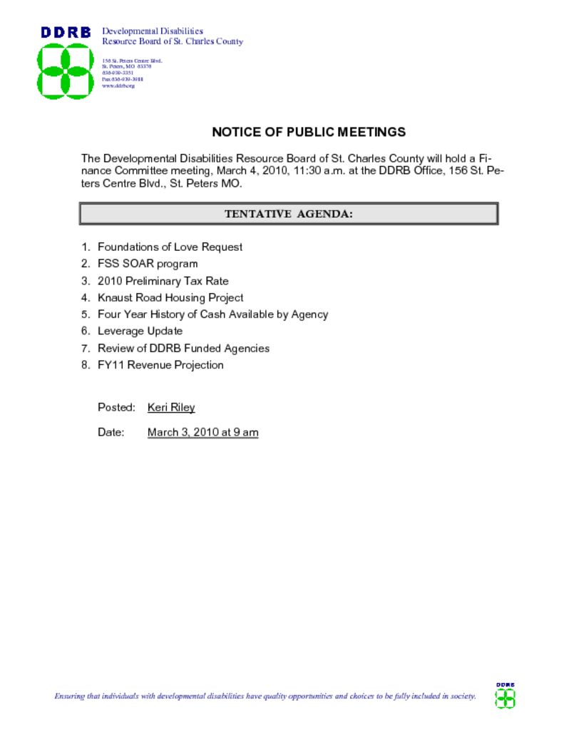 March 4, 2010 Finance Committee Meeting Agenda Now Available!