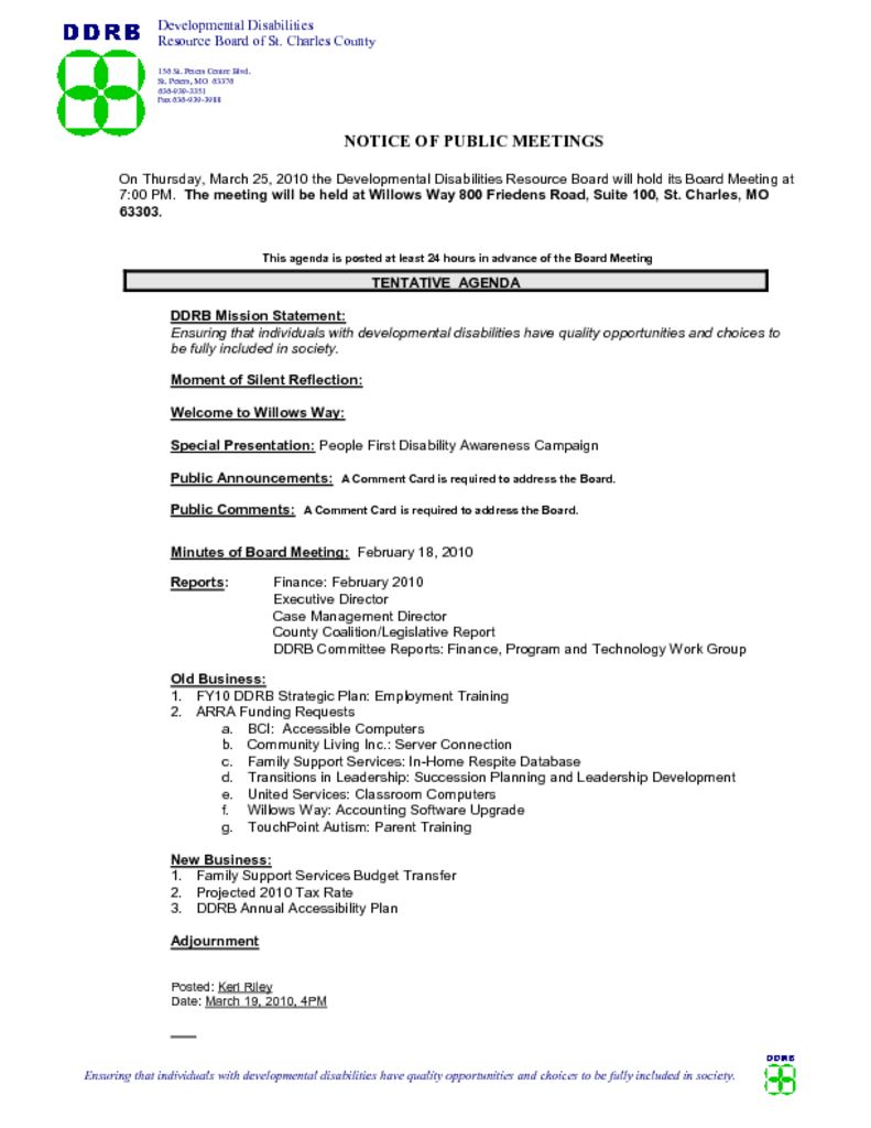 March 25, 2010 Board Meeting Agenda Now Available!