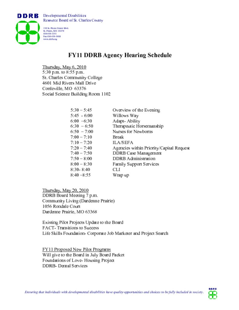 Agency Hearing Schedule