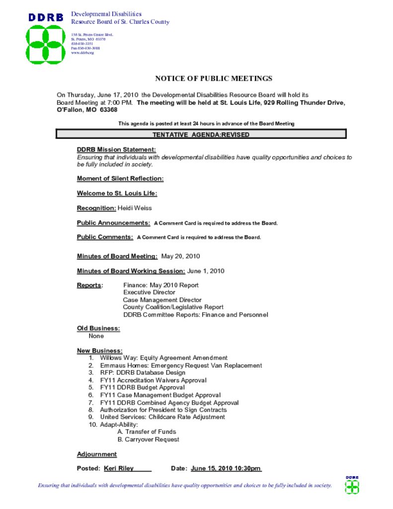 June 17, 2010 Board Meeting Agenda