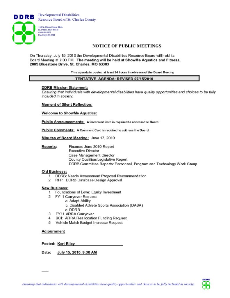 July 15, 2010 Revised-Board Meeting Agenda