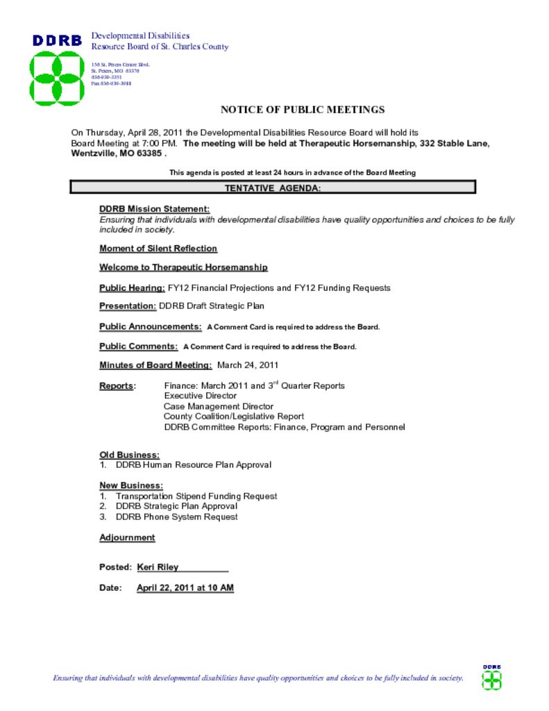 April 28, 2011 Board Meeting Agenda
