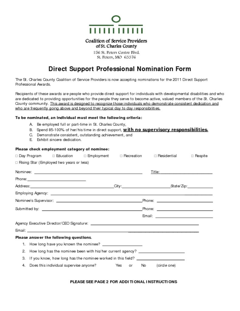 Direct Support Award Nominations Are Due August 1, 2011
