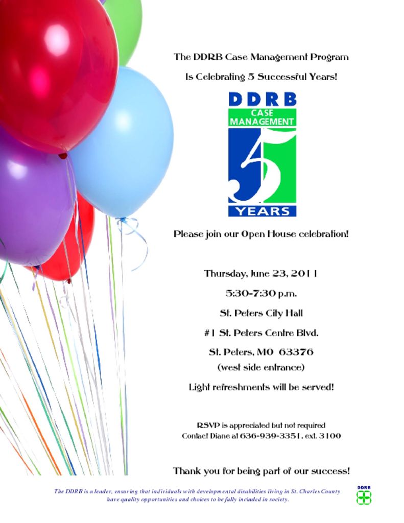 DDRB Case Management Program Anniversary Open House!