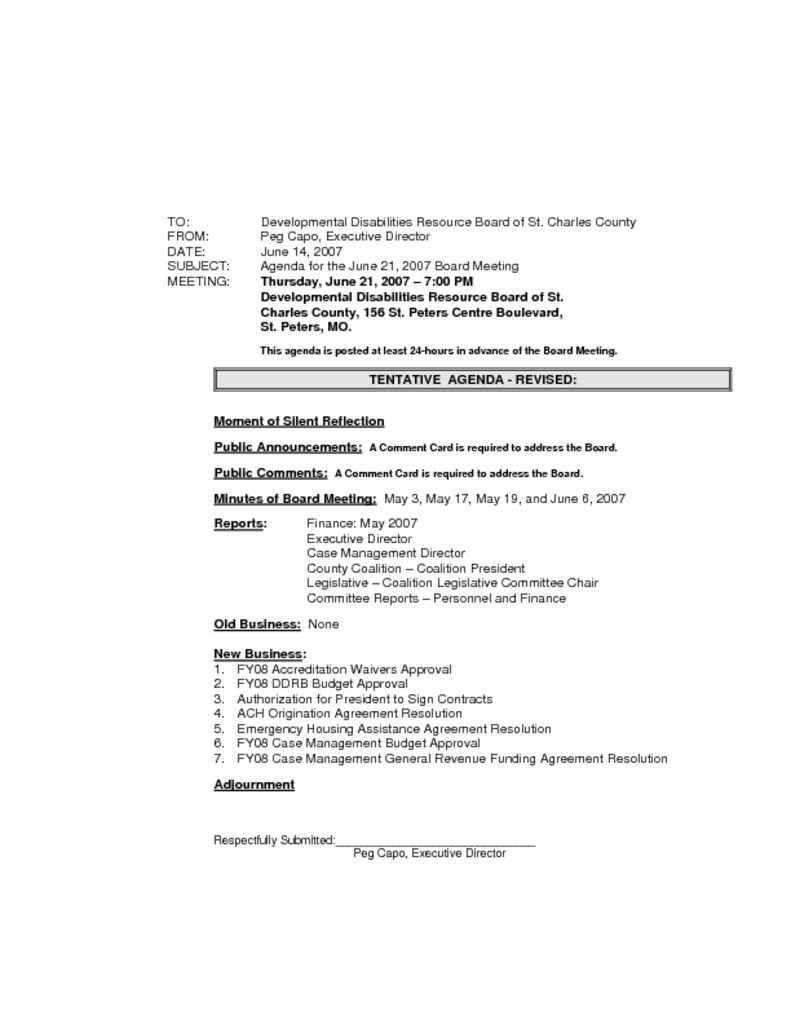 06-21-07 Board Meeting Tentative Agenda-Revised