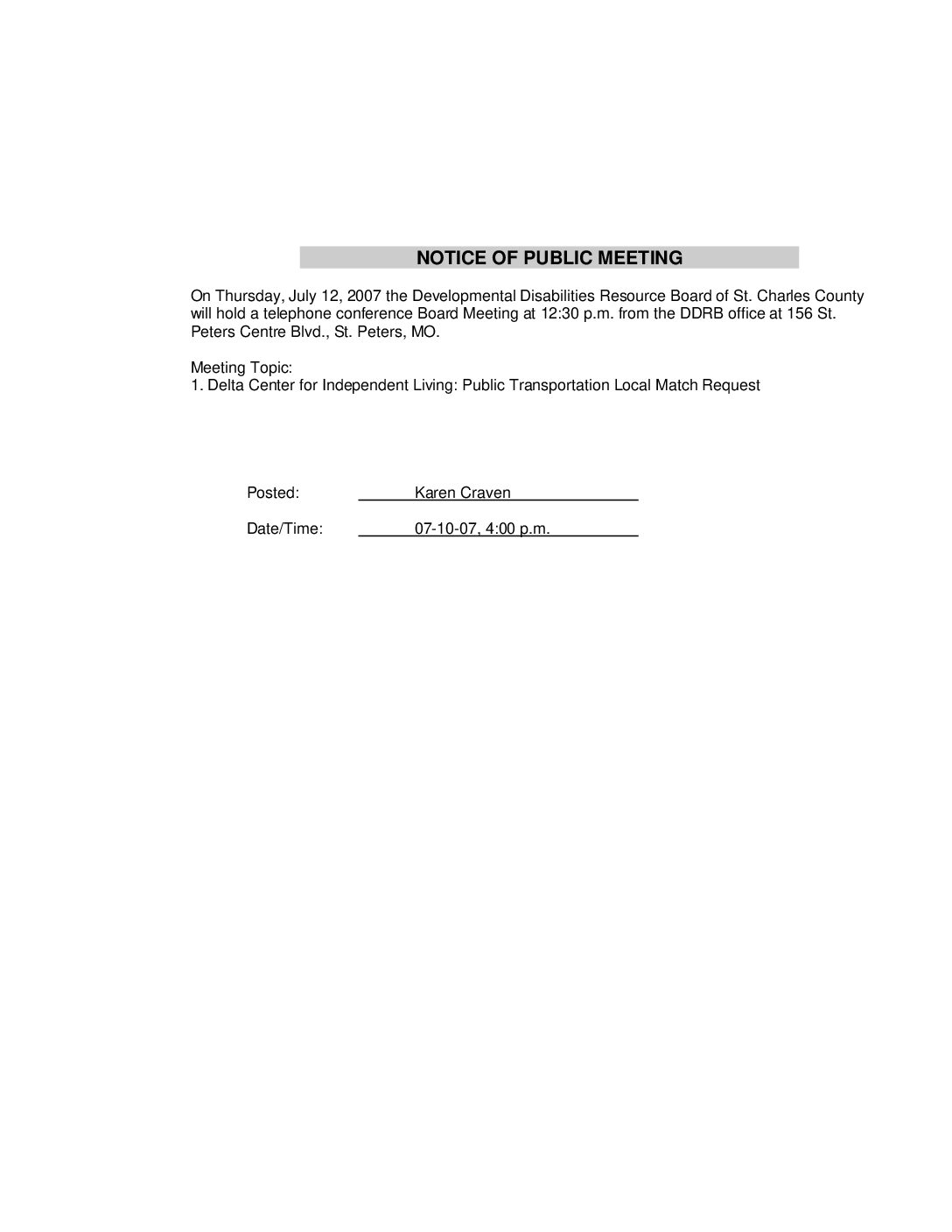 Special Board Meeting July 12, 2007