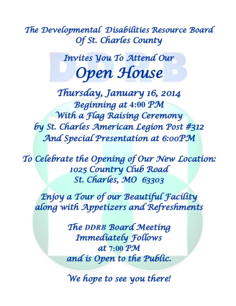 REMINDER! DDRB Open House January 16, 2014