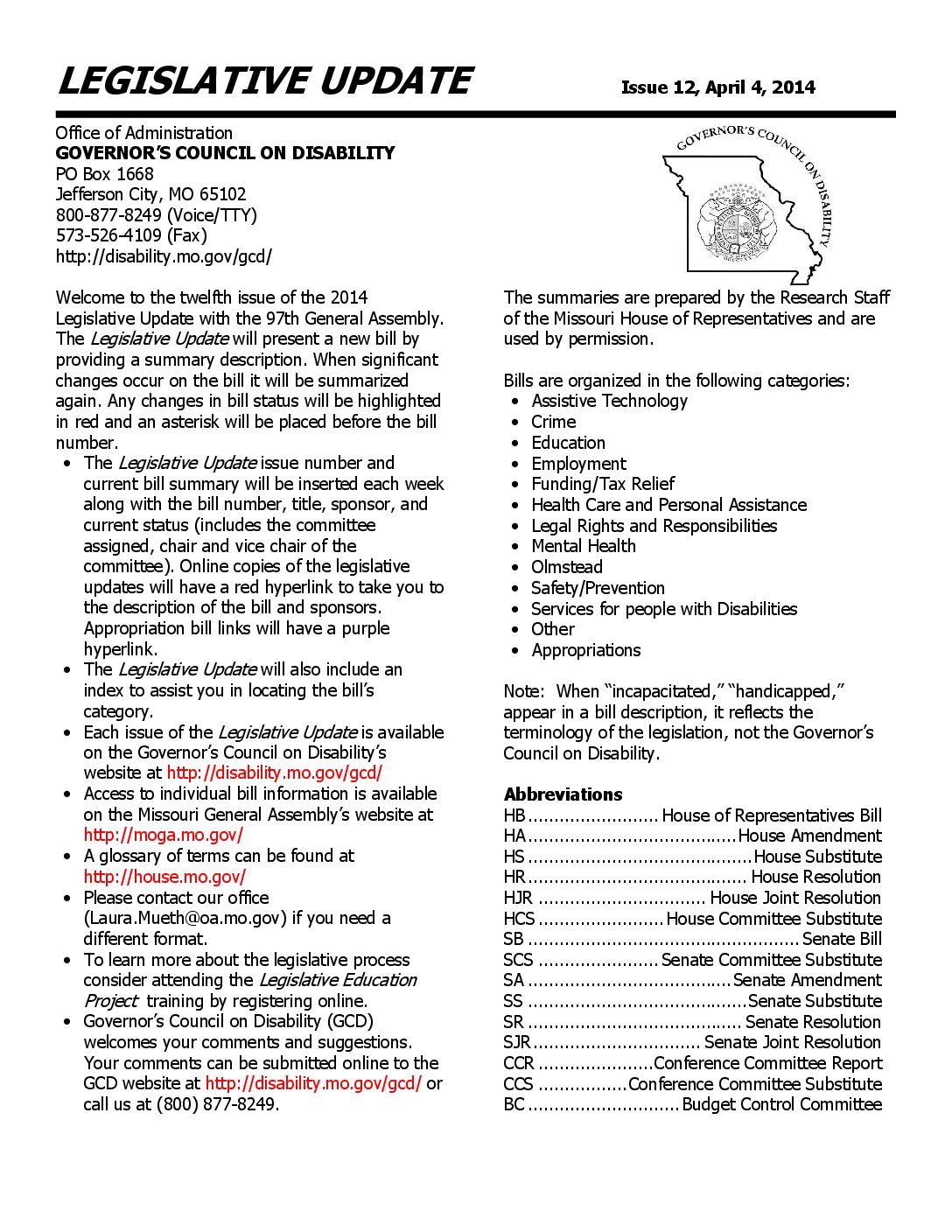 2014 Legislative Update - Issue 12