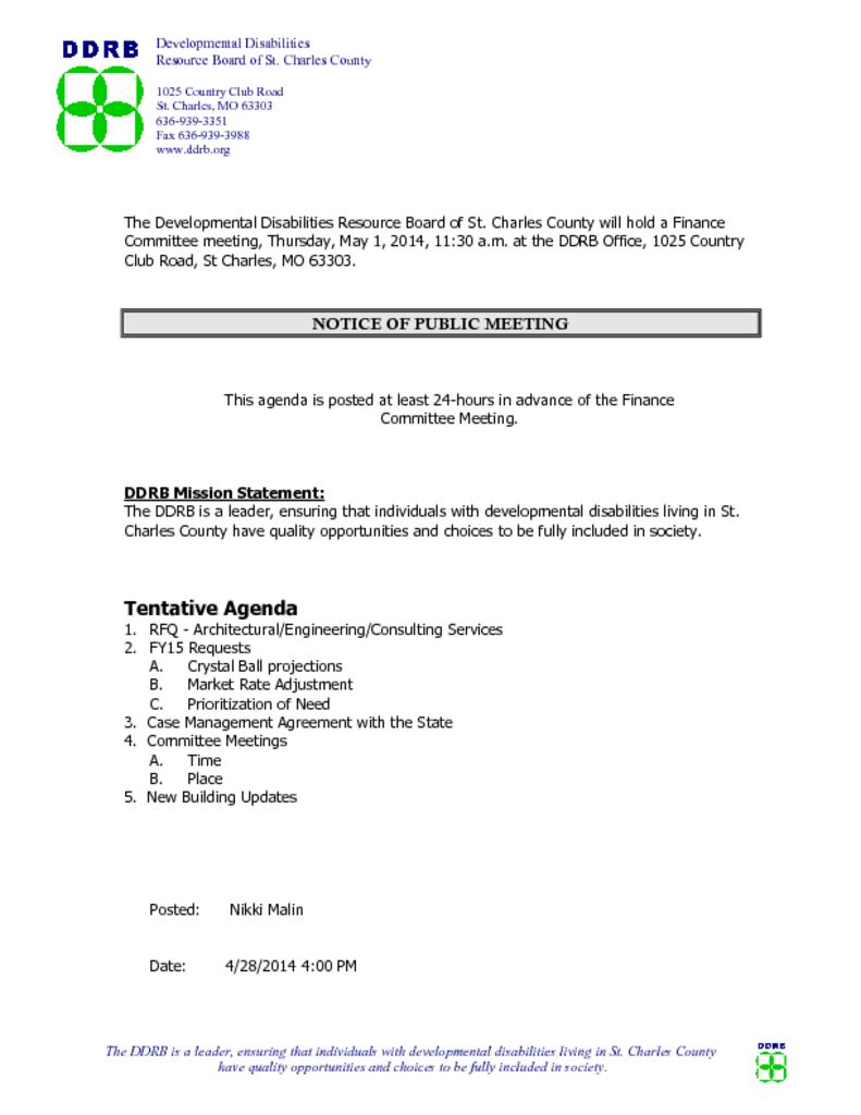 May 1, 2014 Finance Committee Meeting