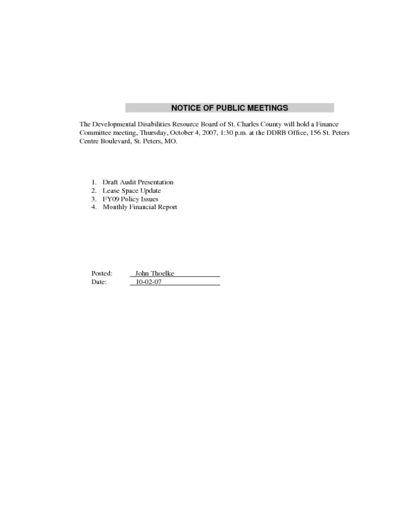 Finance Committee Agenda 10-04-07