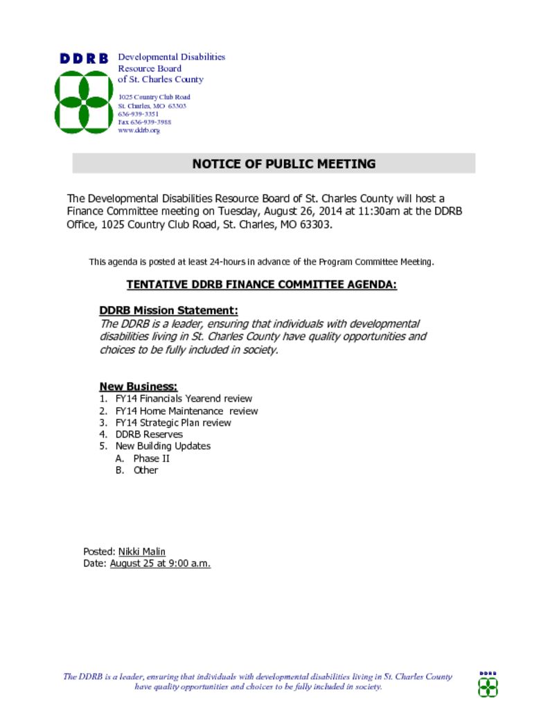 August 26, 2014 Finance Committee Committee