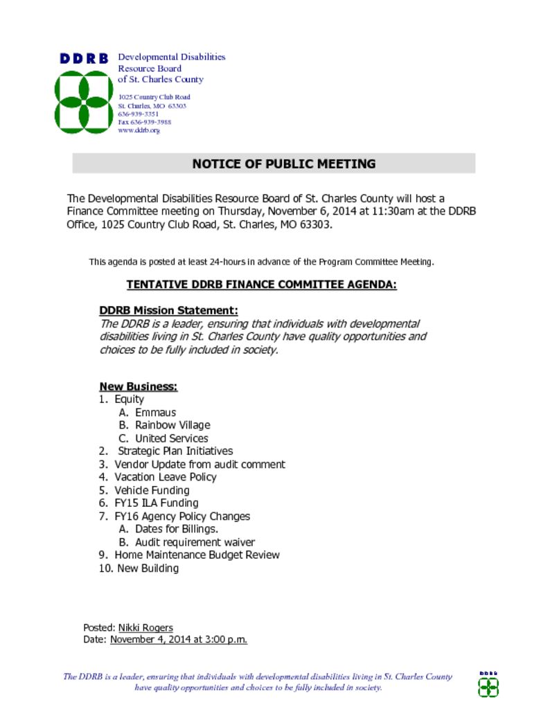 November 6, 2014 Finance Committee Meeting