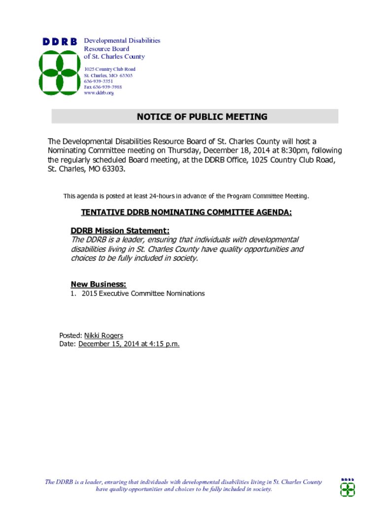 December 18, 2014 Nominating Committee Meeting