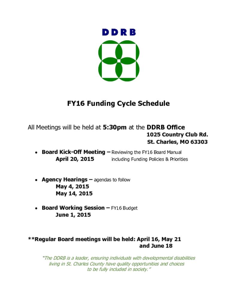 FY16 Funding Cycle Schedule