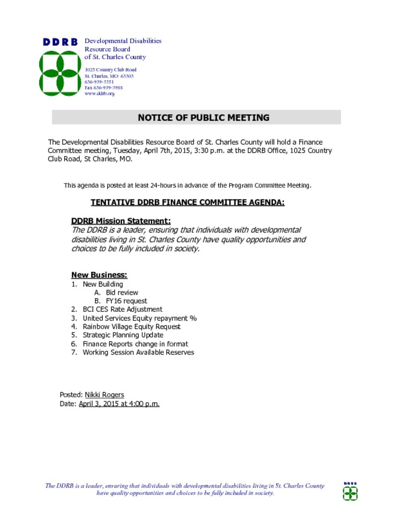 April 7, 2015 Finance Committee Meeting