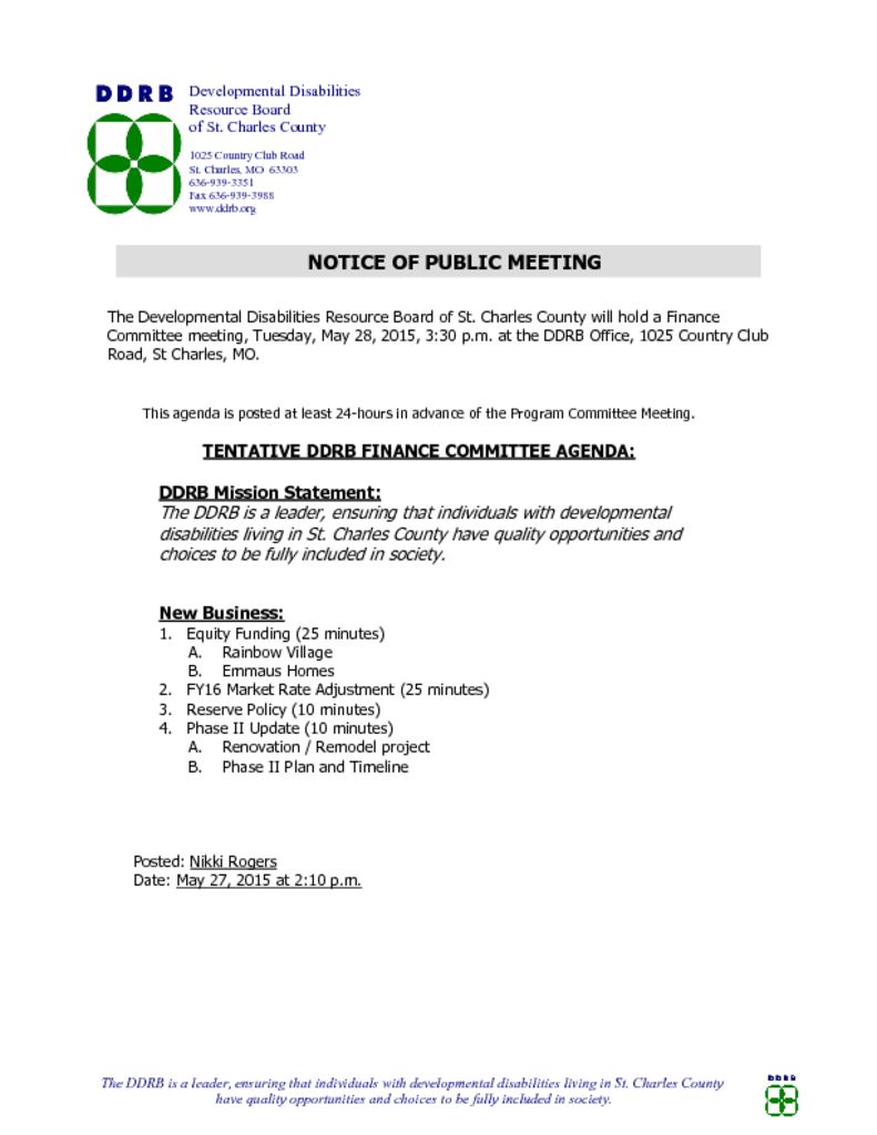 May 28, 2015 Finance Committee Meeting