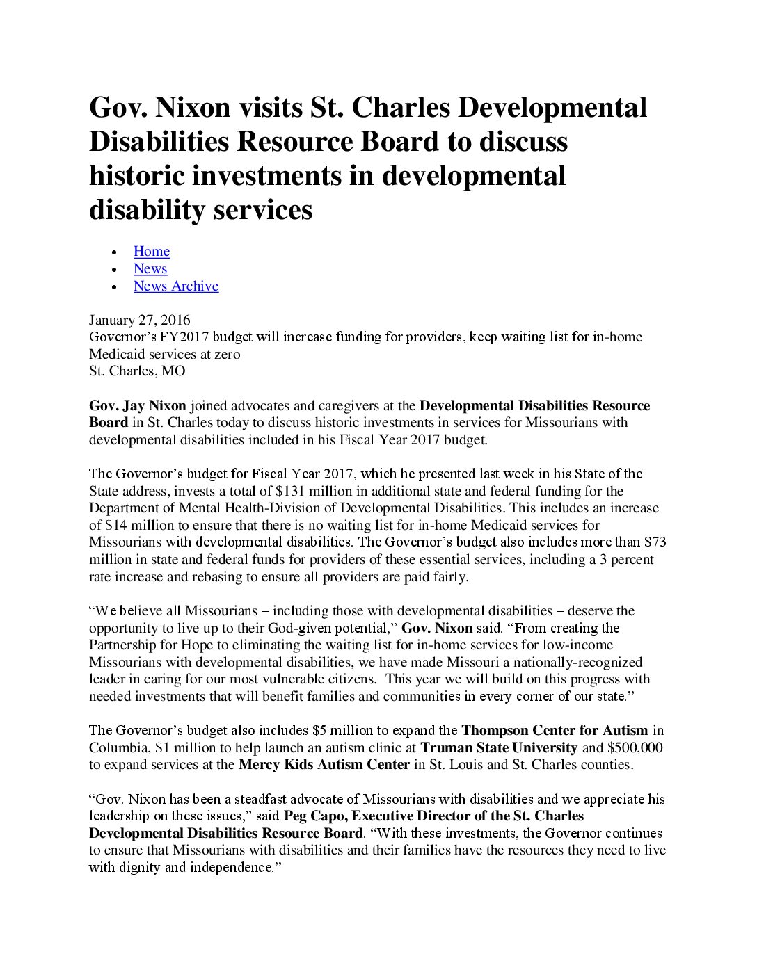 Governor Jay Nixon Visits DDRB