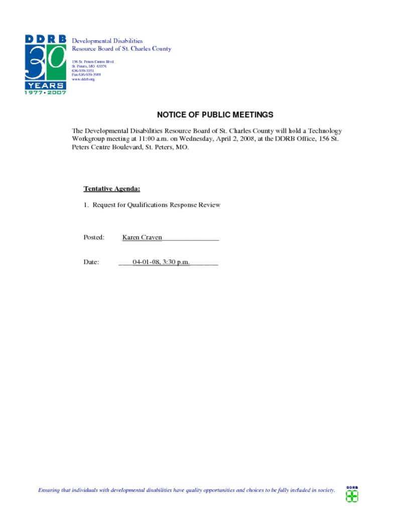 Technology Workgroup Notice of Meeting
