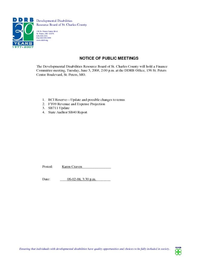 Finance Committee Notice of Meeting
