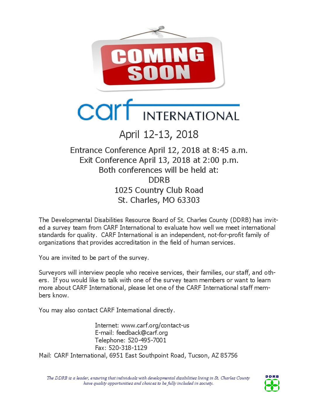 CARF International Schedule DDRB Developmental Disabilities